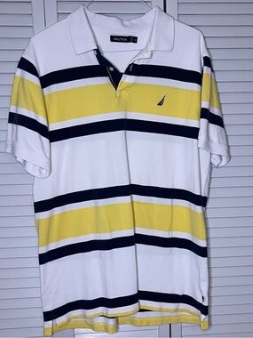Nautica Men’s Yellow & Navy Striped Polo Shirt
